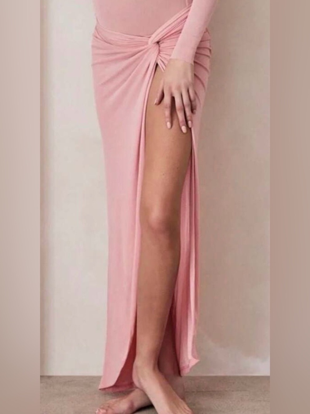 Bumpsuit Pink Mesh Knot Front Drape Swim Coverup Maxi Skirt Size M
